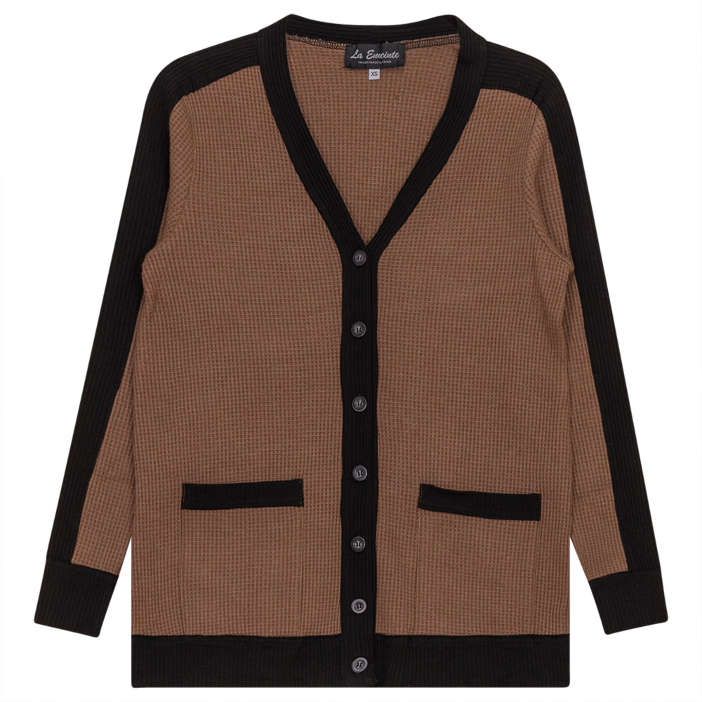 Maternity Waffle Contrast Cardigan Cocoa Black