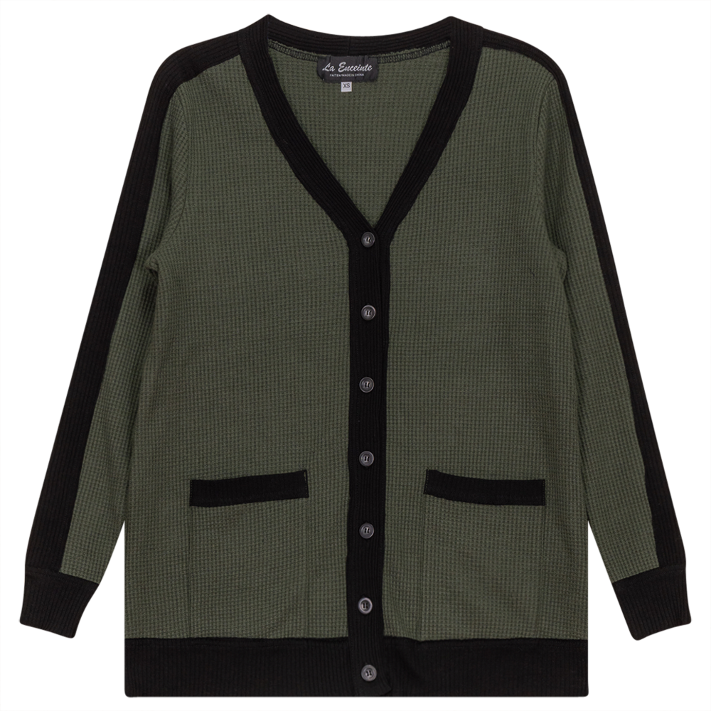 Maternity Waffle Contrast Cardigan Dark Basil Black