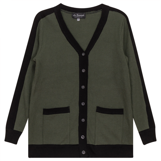 Maternity Waffle Contrast Cardigan Dark Basil Black