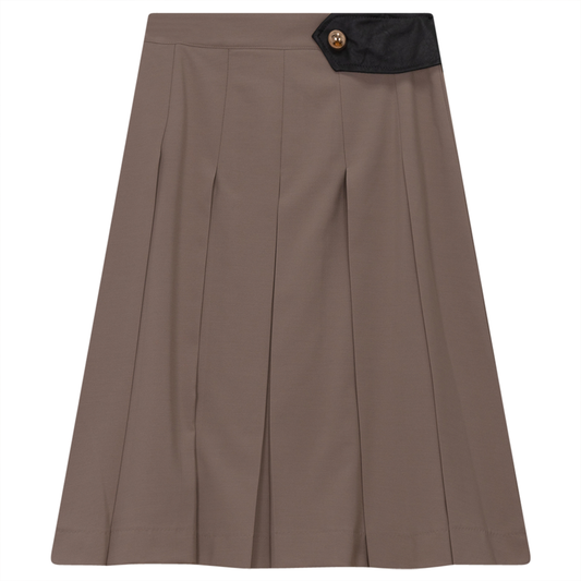 Pleated Skirt With Black Leather Tab