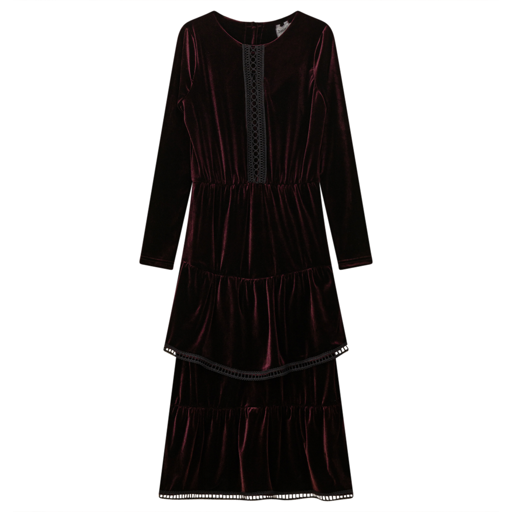 Velour Dress With Lace Detail Wine