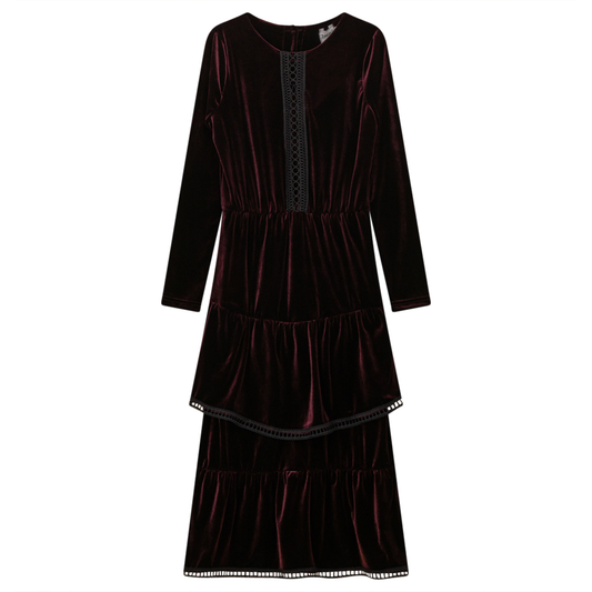 Velour Dress With Lace Detail Wine