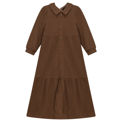 Mini Cable Dress With Collar Cognac