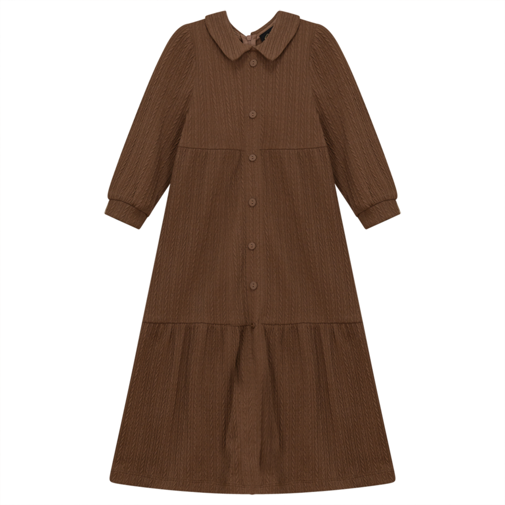 Mini Cable Dress With Collar Cognac