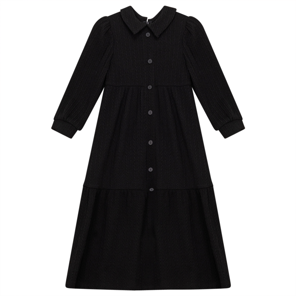 Mini Cable Dress With Collar Black