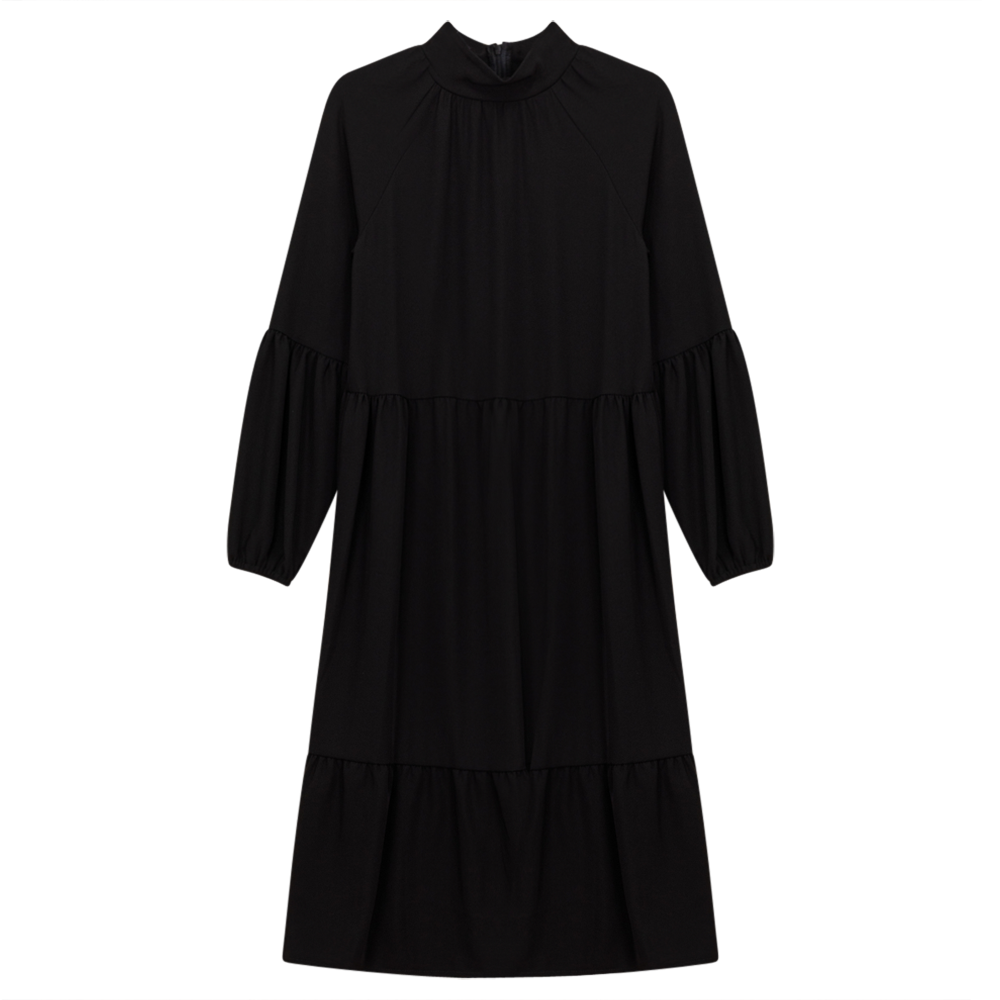 Tiered Dress With Zip Black
