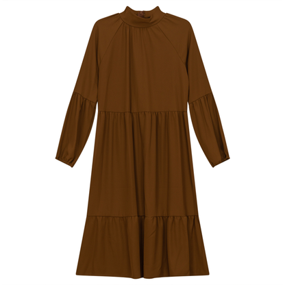 Tiered Dress With Zip Cognac
