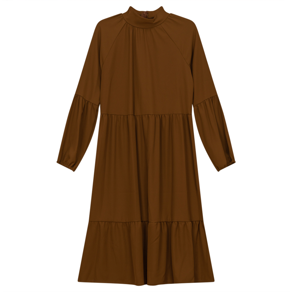 Tiered Dress With Zip Cognac