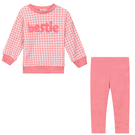 Checkered Mini Bestie 2Pc Set Pink White