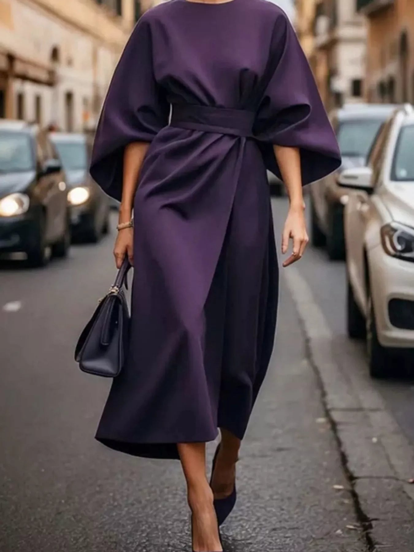 Round Neck 3/4 Sleeve Dress