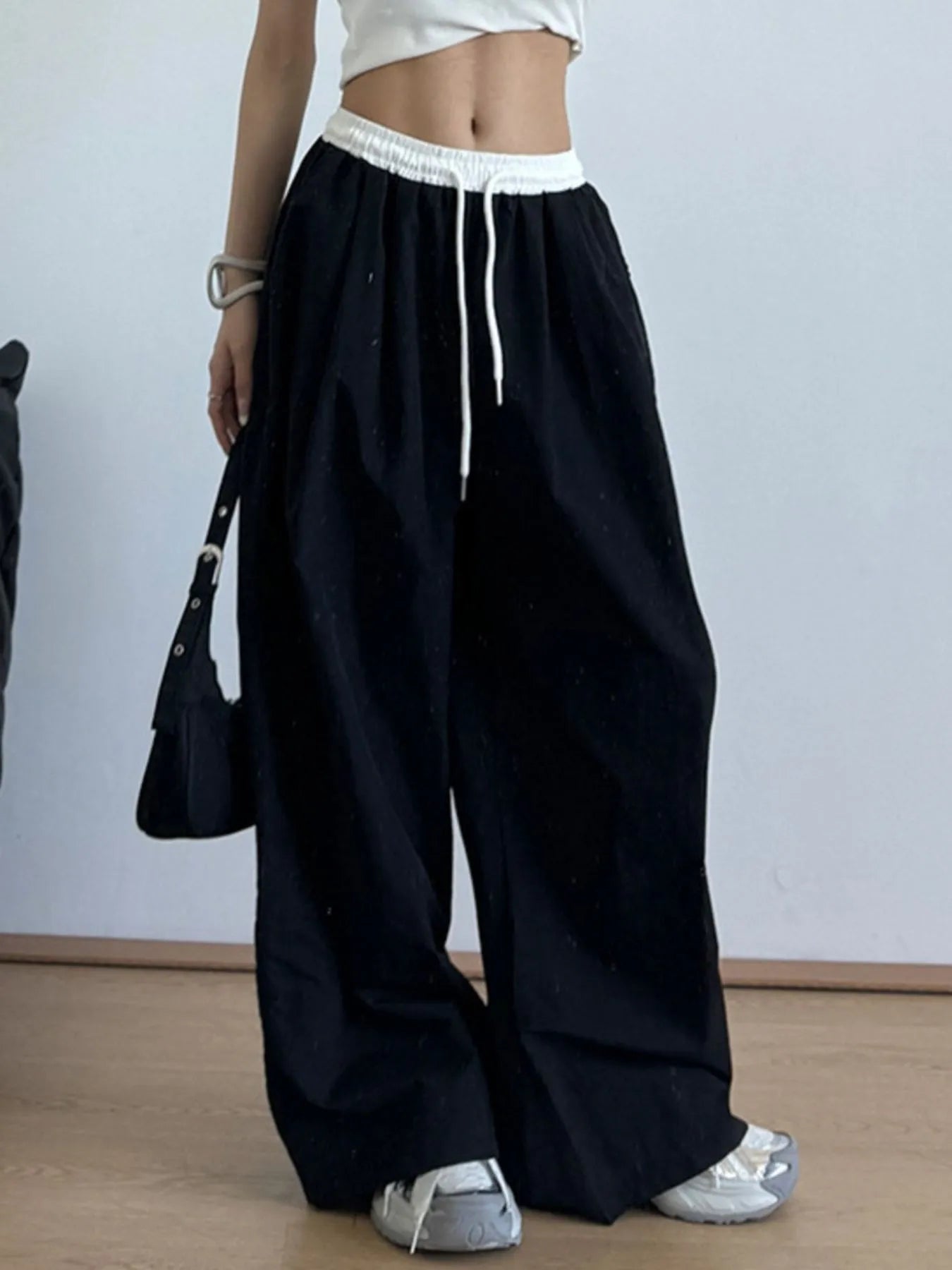 Wide Leg Drawstring Casual Pants