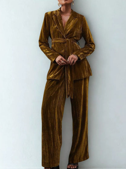 Velvet Lapel Collar Blazer & Pants Set