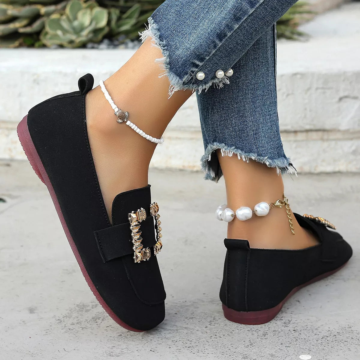 Decor Buckle Round Toe Slip-On