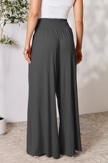 Smocked High-Waist Wide Leg Pants