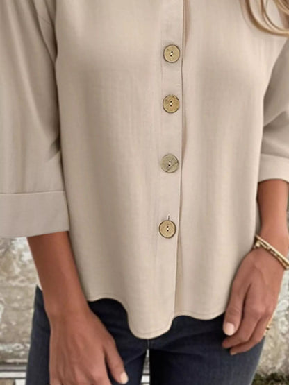 Full Size Button-Front 3/4 Sleeve Casual Blouse Plus Size