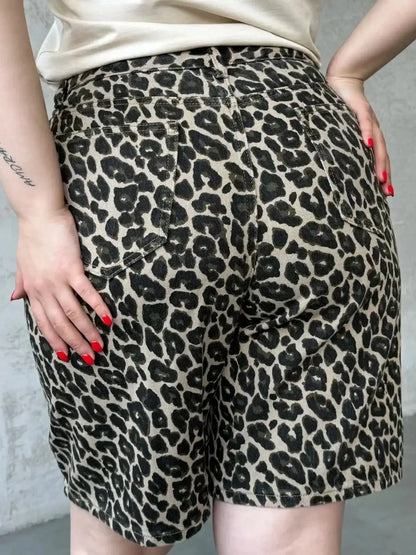 Leopard Print High-Waisted Casual Shorts