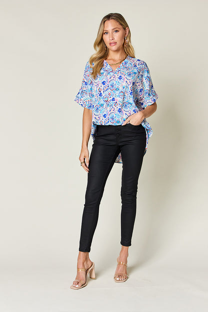Printed V-Neck Short Sleeve Top