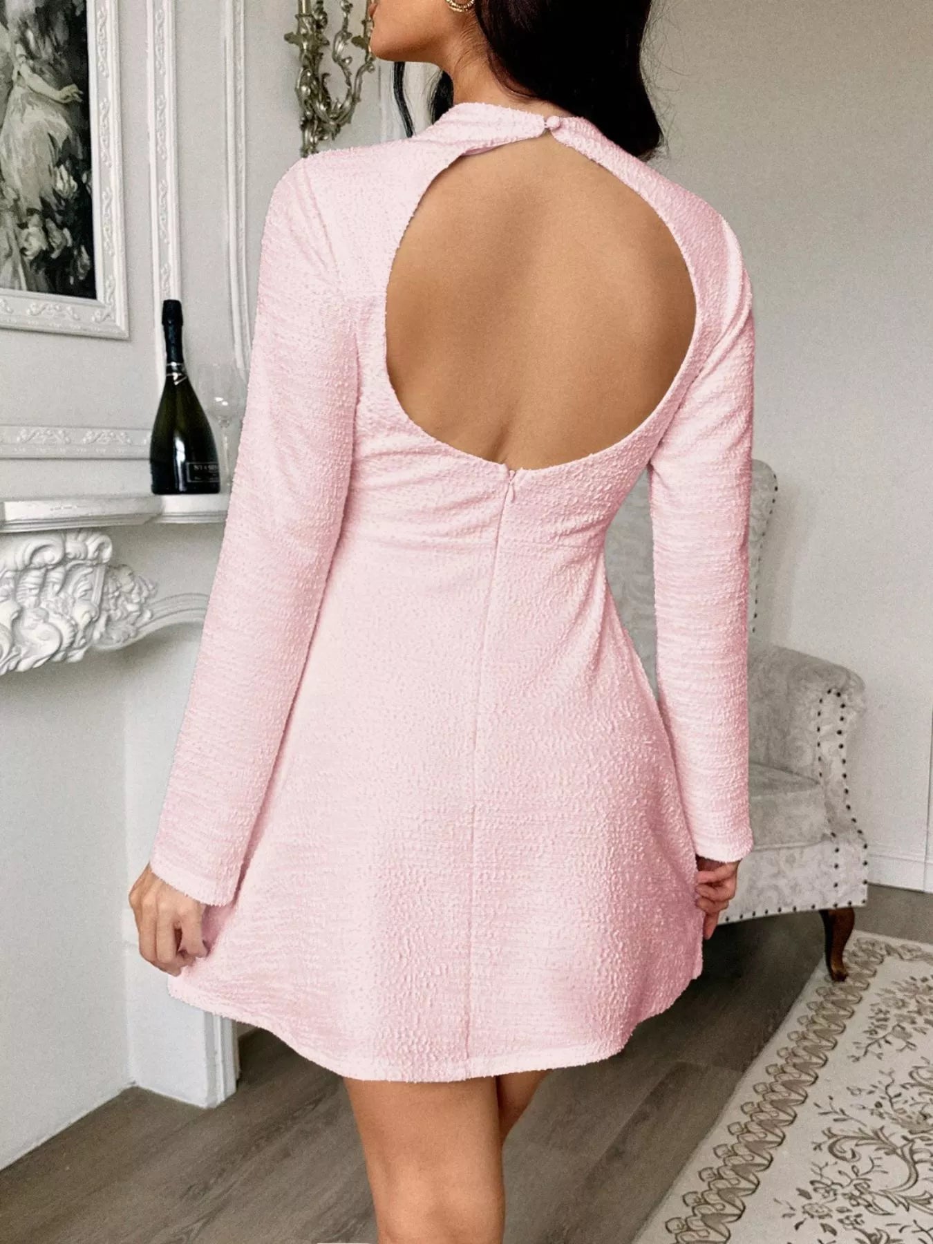 Cutout Back Long Sleeve Mini Dress