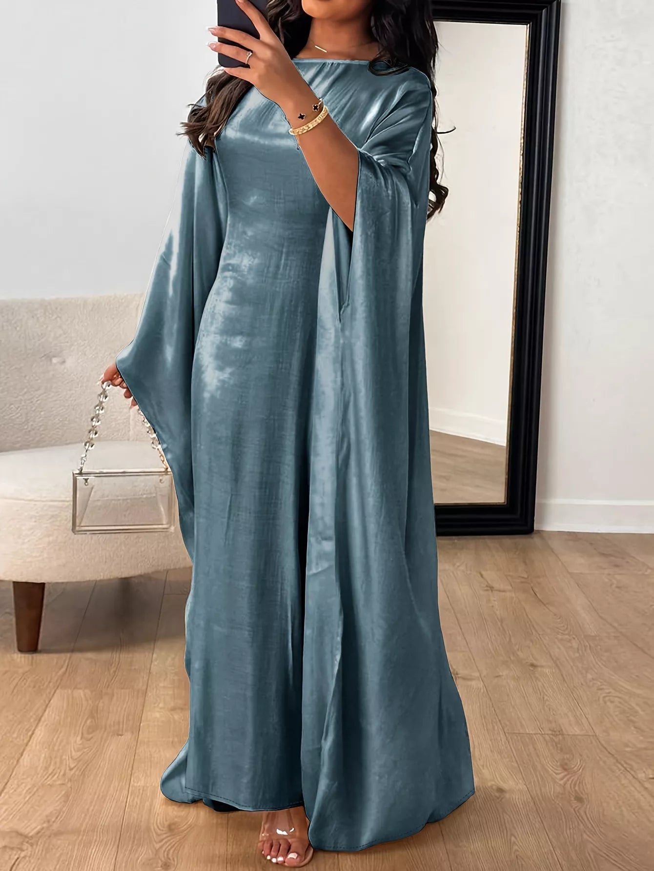 Round Neck Kimono Sleeve Maxi Dress