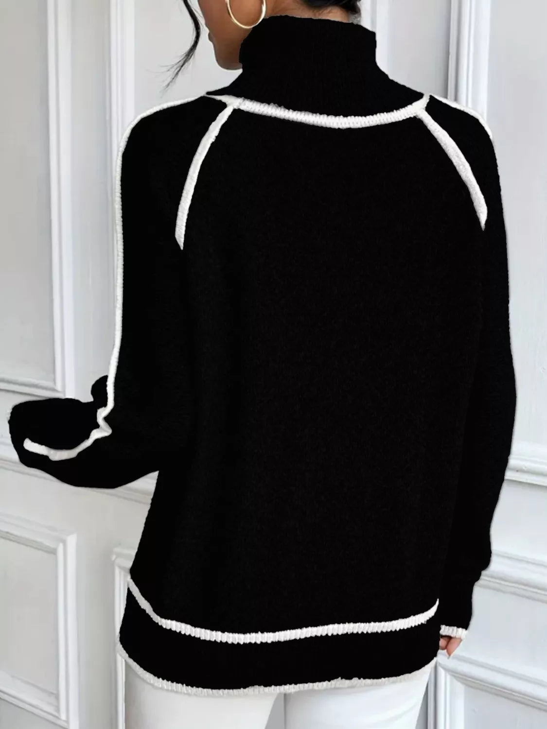 Full Size Turtleneck Contrast Trim Sweater Plus Size