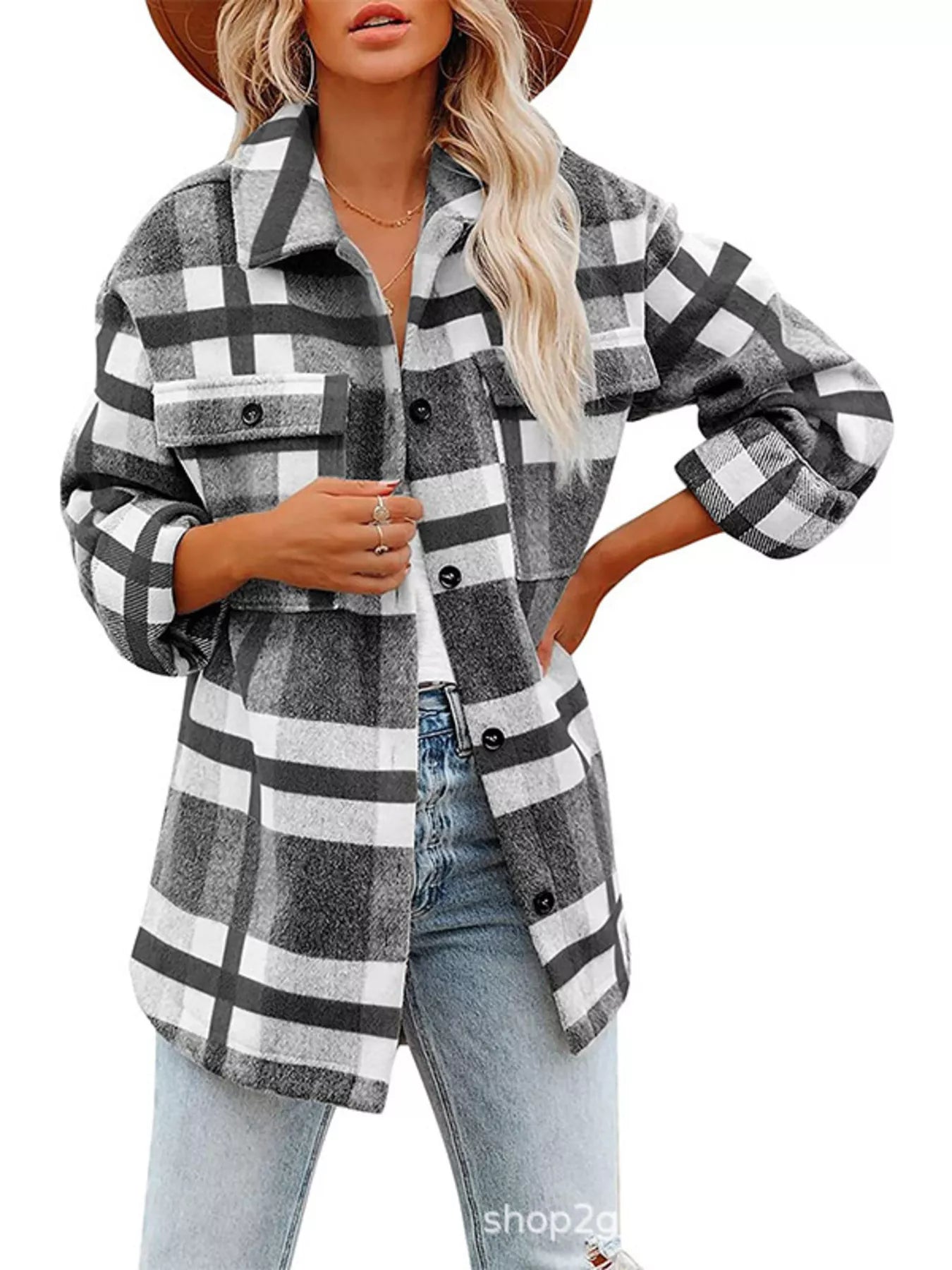 Plaid Button-Down Long Sleeve Jacket