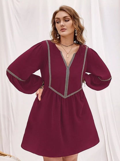 Plus Size Notched Balloon Sleeve Mini Dress