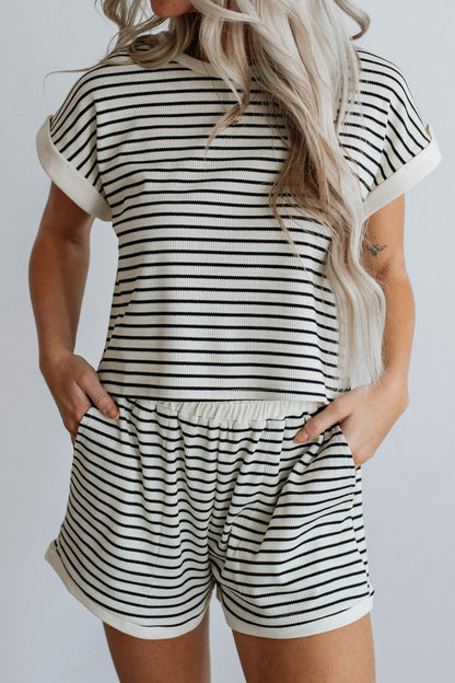 Striped Contrast Top and Shorts Set Stripe