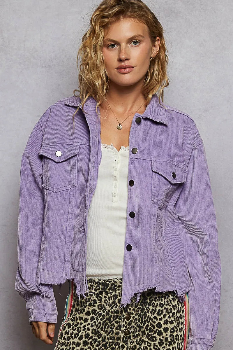 POL Button Down Corduroy Trucker Jacket Lavender