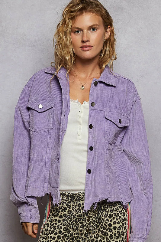 POL Button Down Corduroy Trucker Jacket Lavender