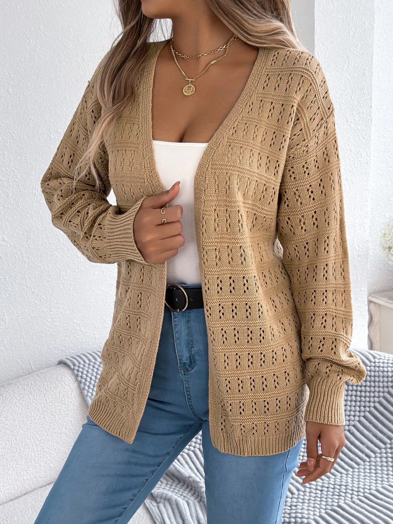 Open-Front Crochet Knit Cardigan