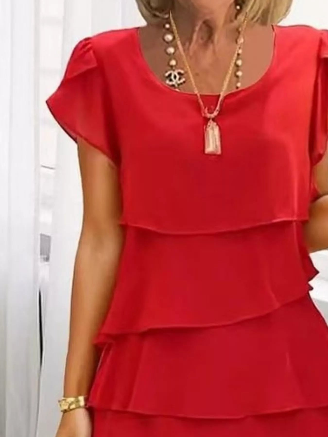 Full Size Ruffled Layered Petal Sleeve Dress Plus Size