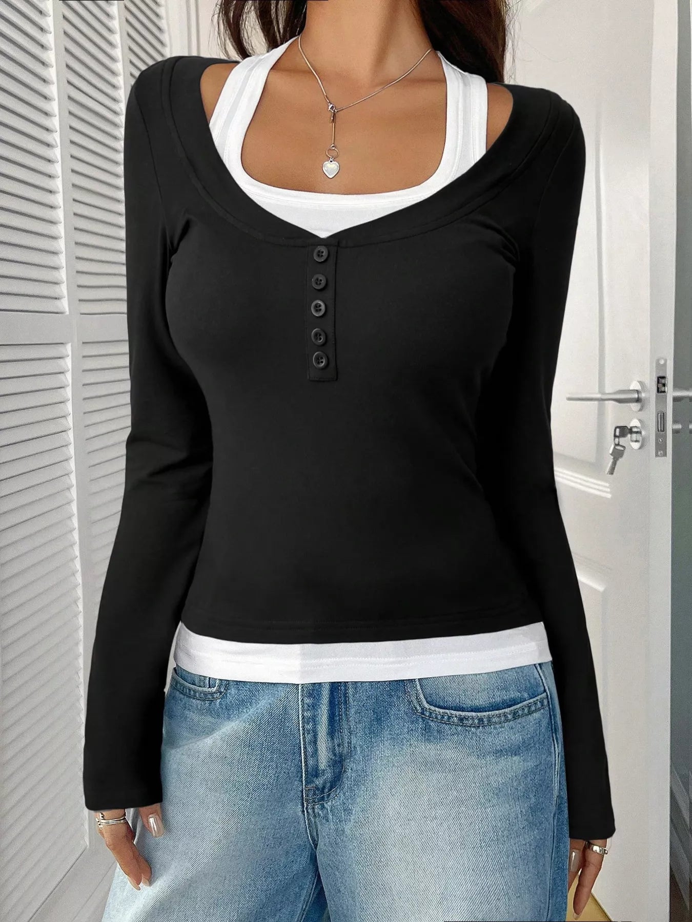 Scoop Neck Long Sleeve T-Shirt