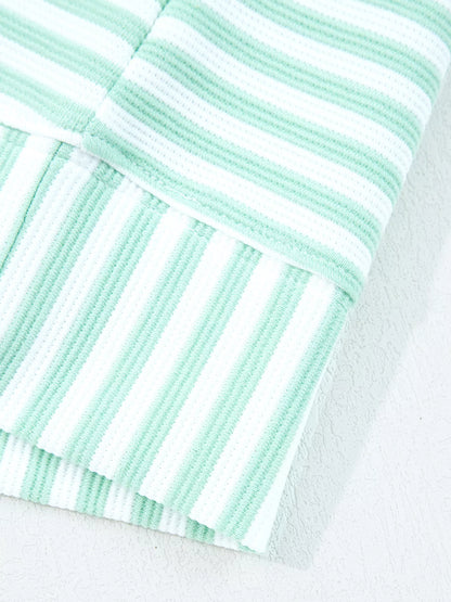 Stripe Quarter Zip Collar Long Sleeve Top