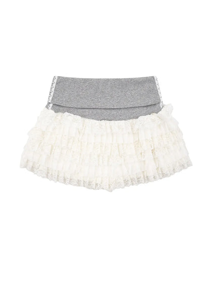 Layered Tulle Mini Skirt with Contrast Waistband