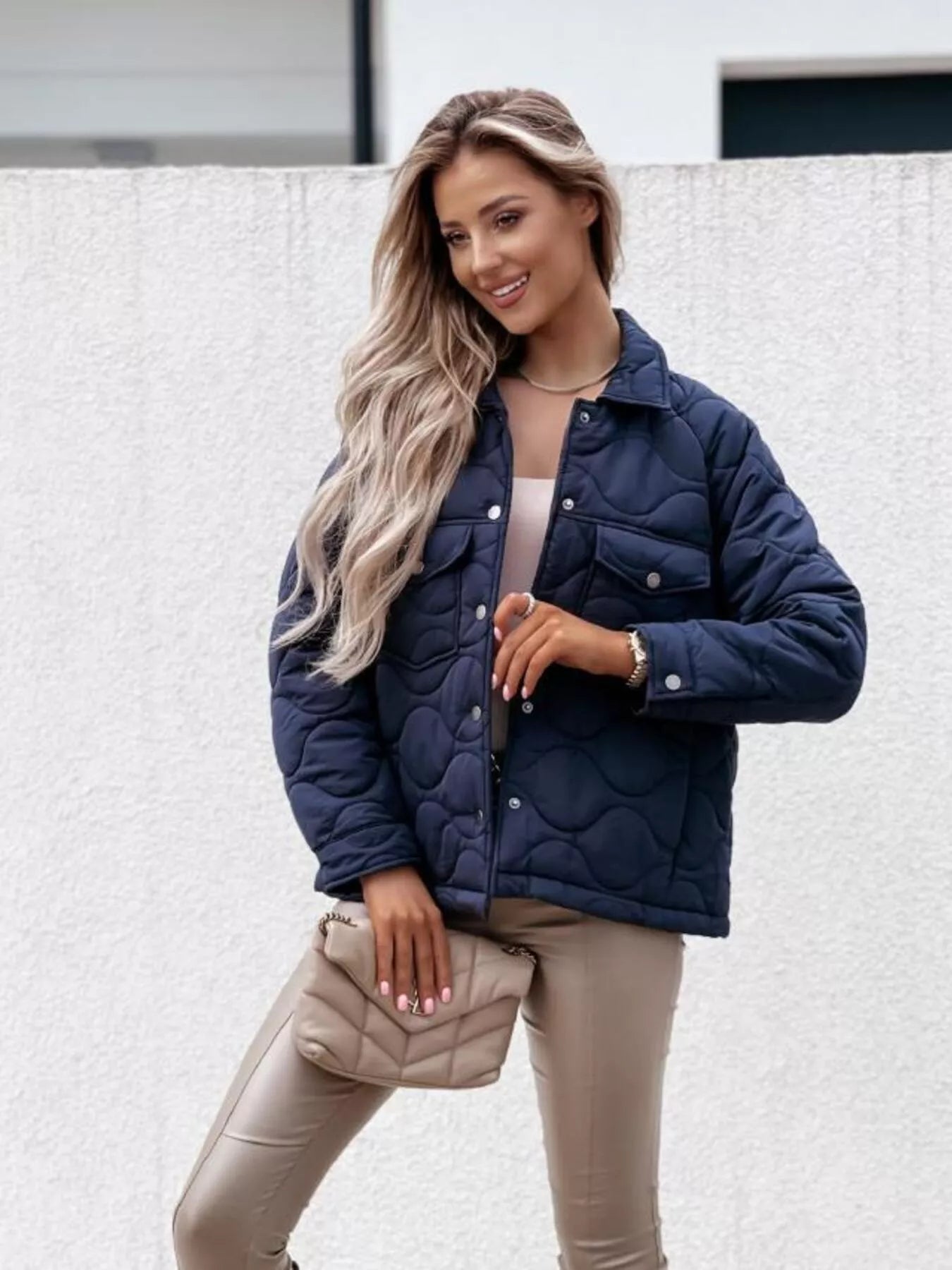 Quilted Snap-Down Casual Jacket