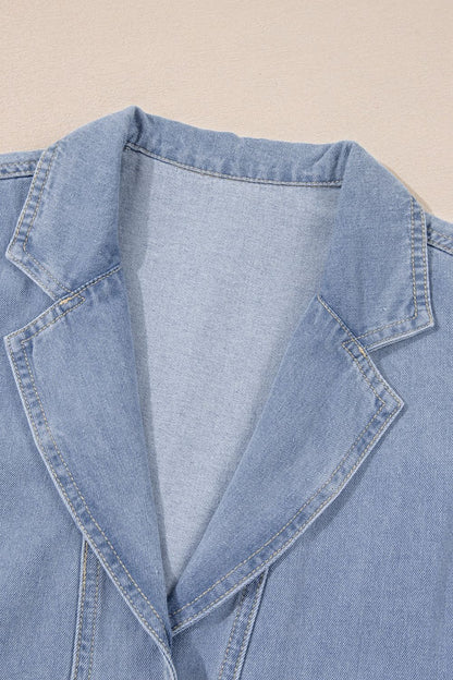 Lapel Neck Cap Sleeve Denim Babydoll Dress