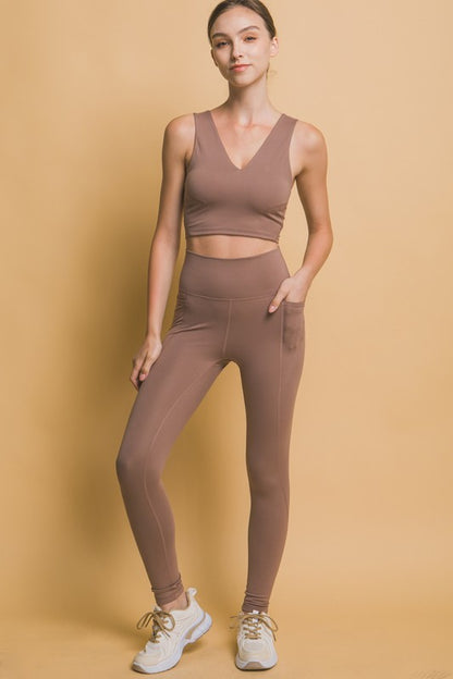 Love Tree High Waist Leggings with Side Pockets Taupe
