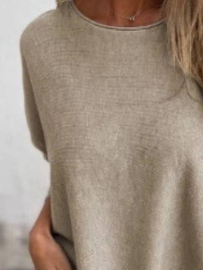 Full Size Round Neck Long Sleeve Knit Top with Lace Trim Plus Size