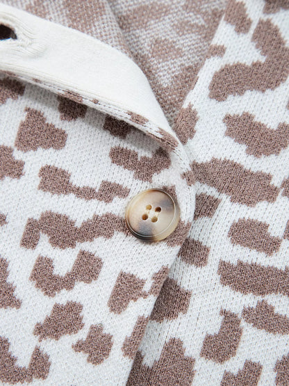 Leopard Drop Shoulder Chunky Knitted Cardigan