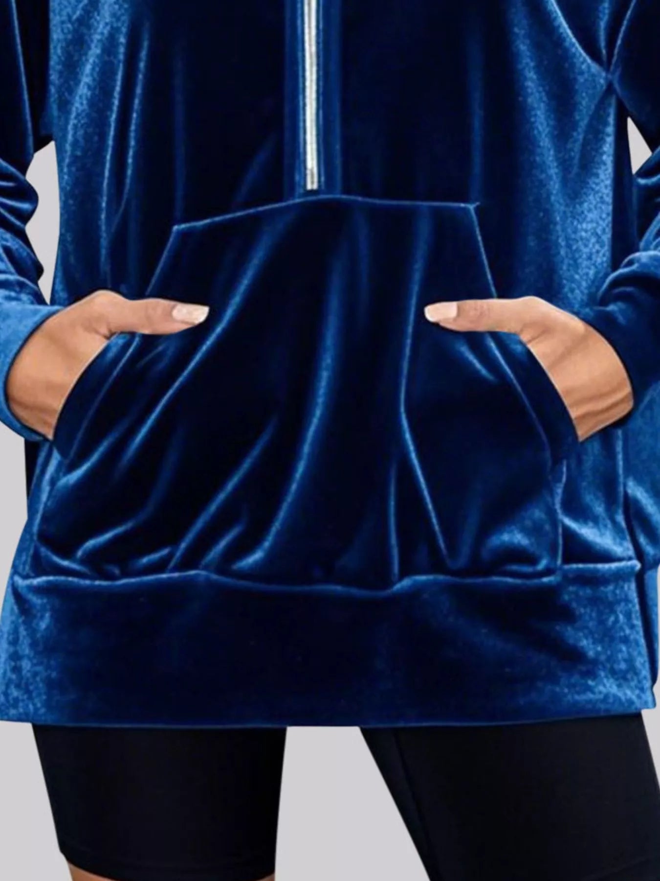 Full Size Half Zip Kangaroo Pocket Hoodie Plus Size