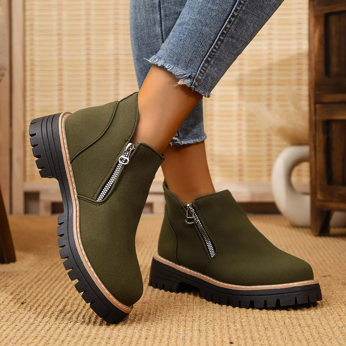 Ankle Boots with Zipper Accent