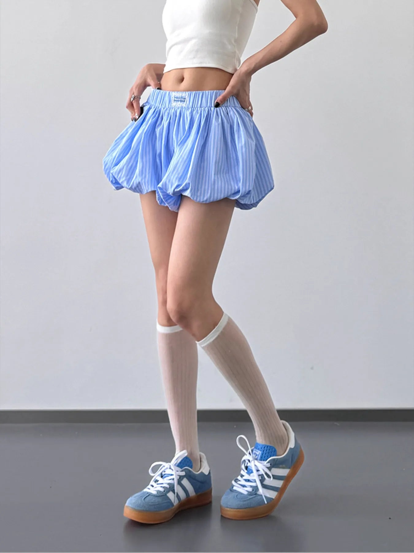 Striped Bubble Hem Casual Shorts