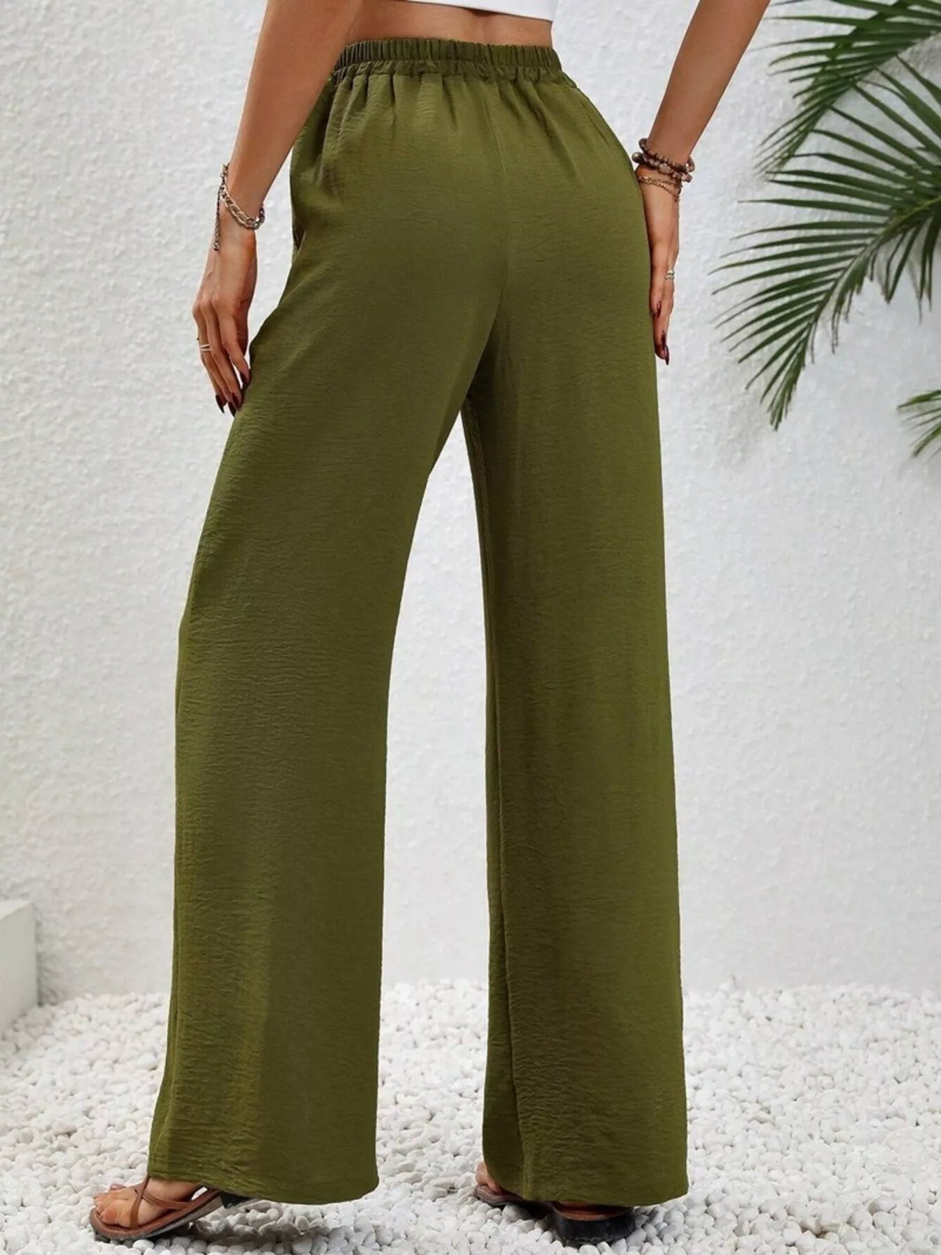 Casual Drawstring Wide Leg Pants