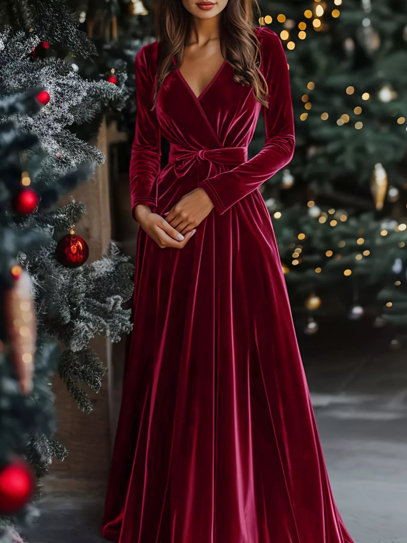 Velvet Wrap Surplice Maxi Dress Burgundy