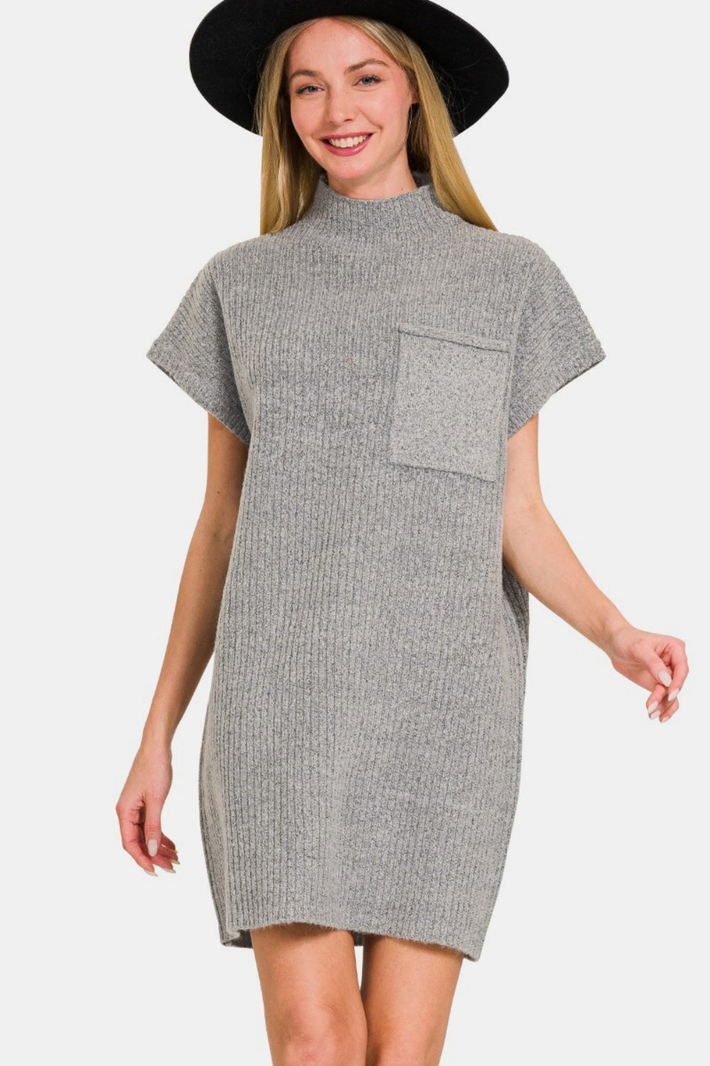 Zenana Short Sleeve Sweater Mini Dress Grey