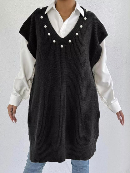 Slit V-Neck Sweater Dress