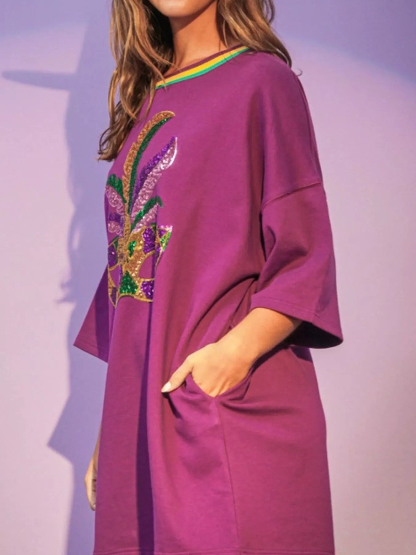 Sequin Round Neck 3/4 Sleeve Dress