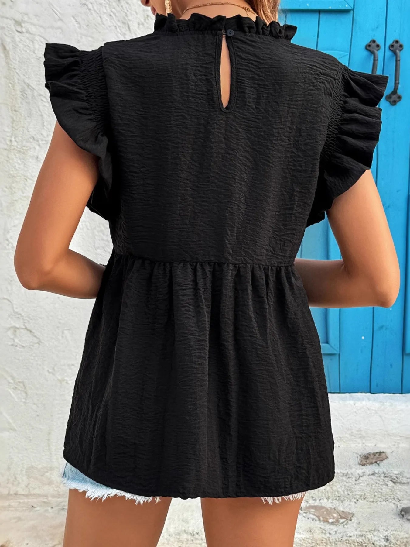 Ruffled Cap Sleeve Blouse