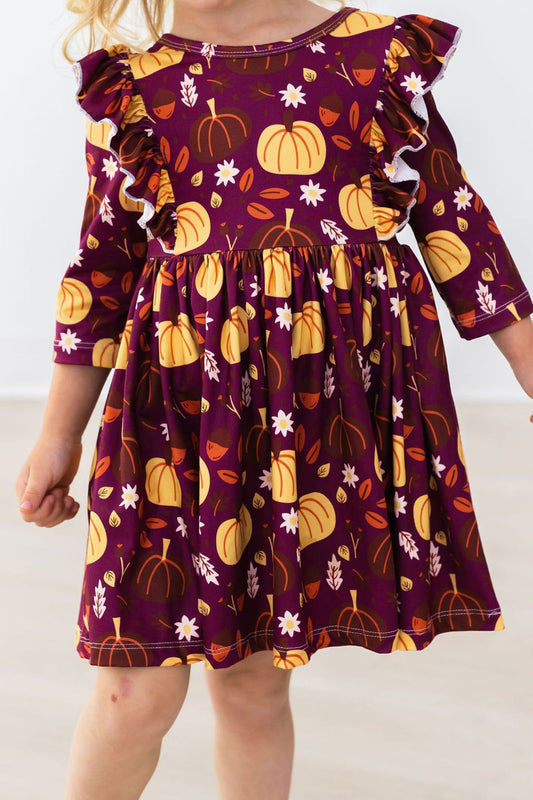 Pumpkin Patch 3/4 Sleeve Ruffle Twirl Dress