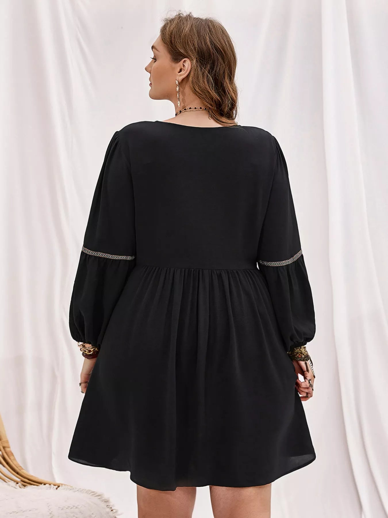 Plus Size Notched Balloon Sleeve Mini Dress